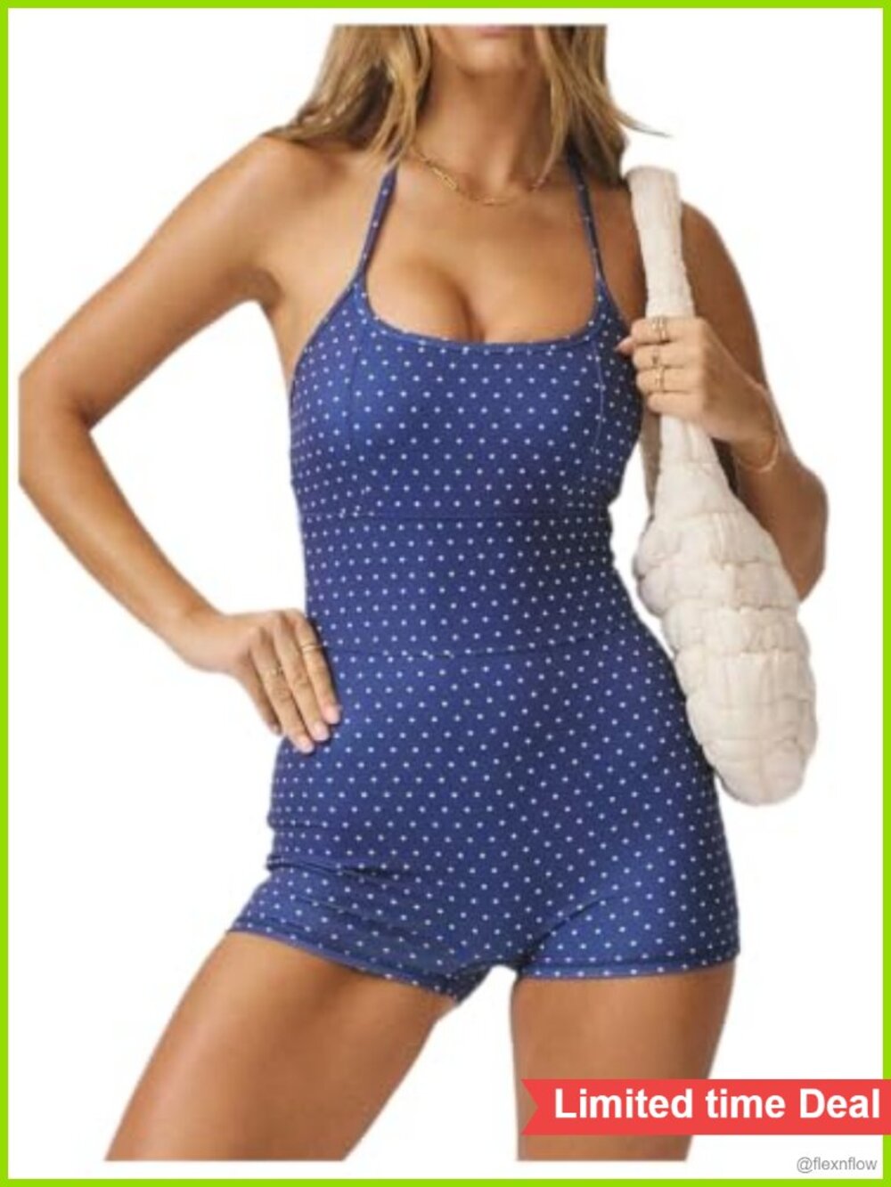 Women's Polka Dots Halter Romper One Piece Workout Gym Yoga Outfit Sleeveless